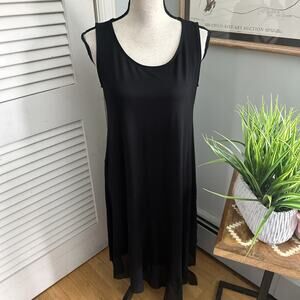 Eileen Fisher Dress Womens Black Petite Medium Scoop Neck Asymmetric Midi Shift